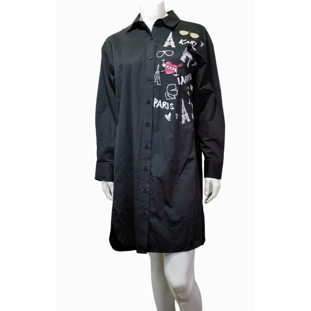 Karl Lagerfeld Paris Print and Patches Shirt / Dress Women's Size Medium - Picture 7 of 13